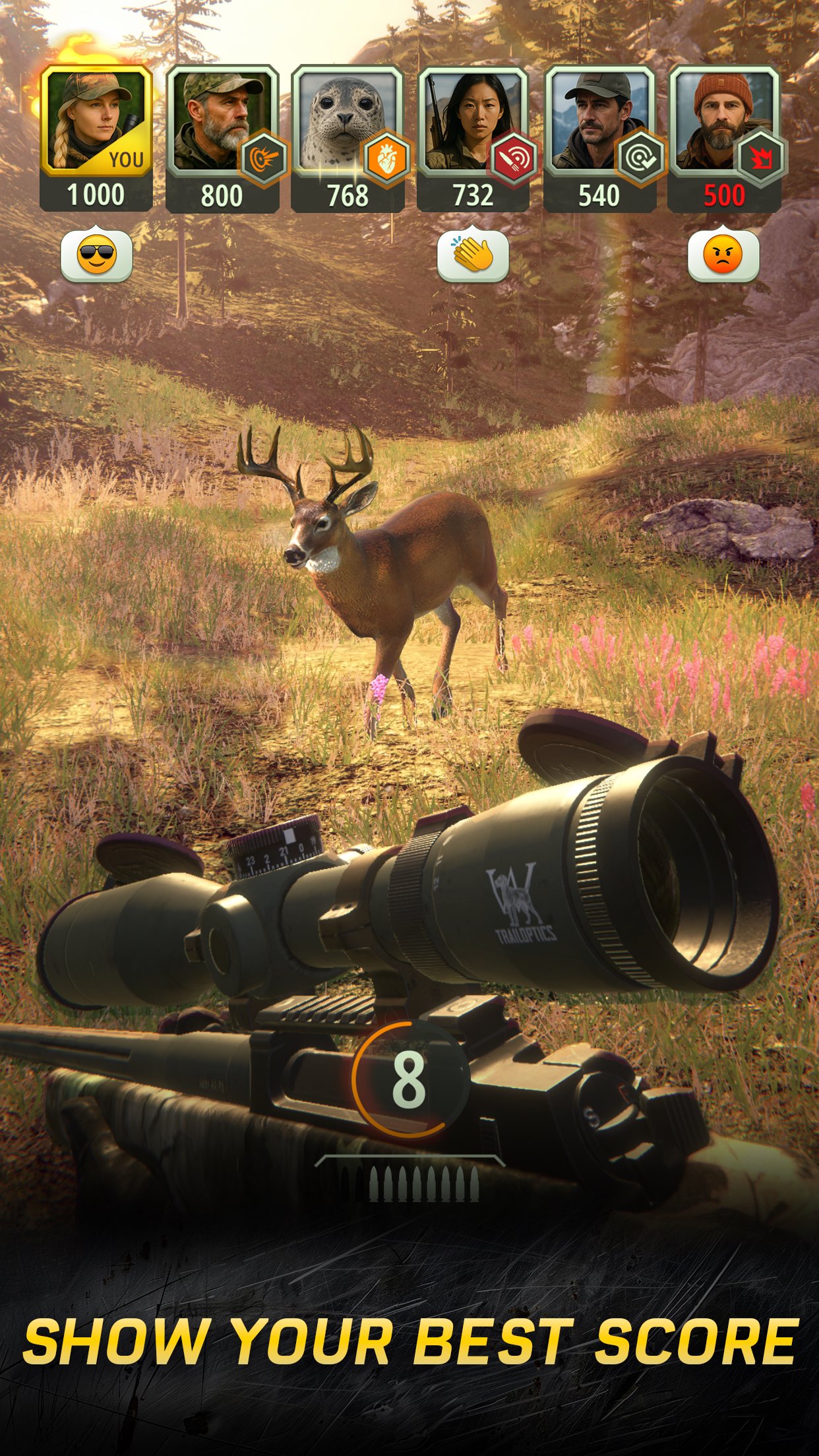 PvP-матч Hunting Rivals: счёт шести охотников в реальном матче